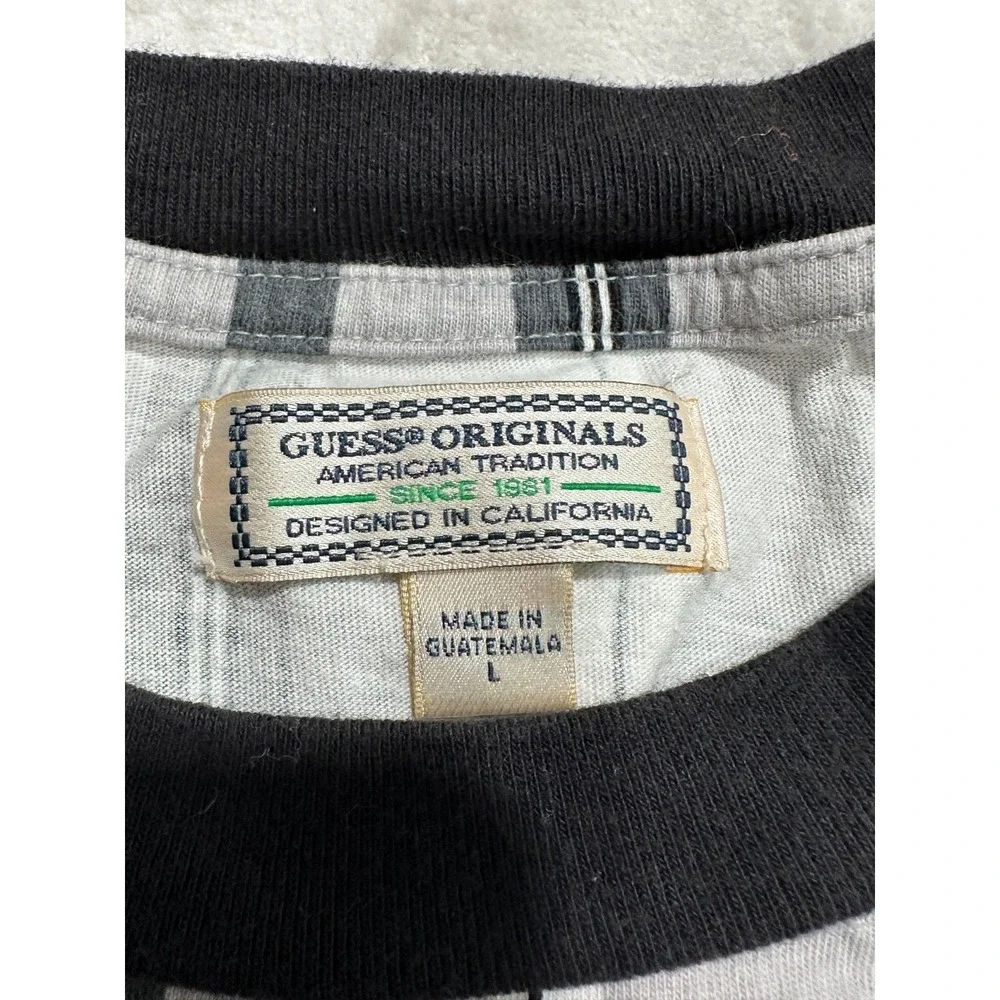 Guess Originals Striped Shirt Mens Size Large Gray Black White Short Sleeve - Picture 2 of 7